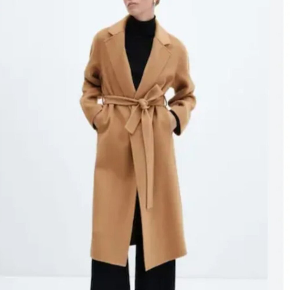 NEW GENTLE HERD 100% Wool Double-Faced Wrap Coat in Camel XXL